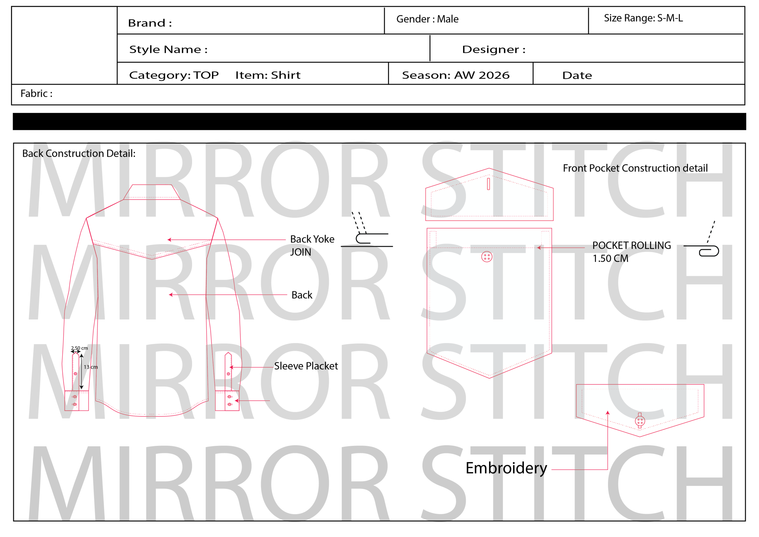 lone sleeve shirt pointed yk at front and back with double pkt lone sleeve shirt pointed yk at front and back with double pkt